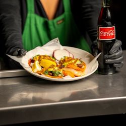 Mas Tacos - Another shot of the delivery of my tacos and drink