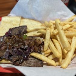 Dusty Barrel Bar & Grill - Tri tip sandwich with fries on the side
