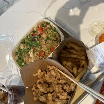 Kurated Kitchens - Popcorn chicken, fries & Thai basil rice.. yumm - Coffee & Tea Near Me - Sunnyvale, California