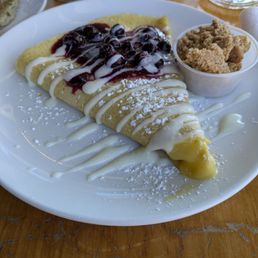Lemon crepe with streusel on the side Lemon crepe with streusel on the side