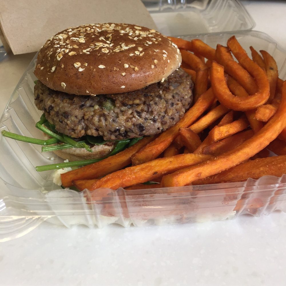 Cityfront Cafe - Black bean burger and sweet potato fries - Cafes Near Me - Chicago, Illinois