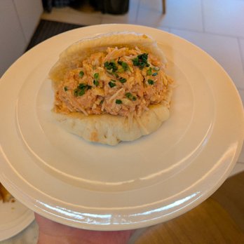 Papa d’Amour - @endoedibles on Instagram 09/05/26 EGG & TOMATO BREAKFAST BAO - scrambled eggs, blistered tomato, rice vermicelli, steamed croissant bao - Bakeries Near Me - New York, New York