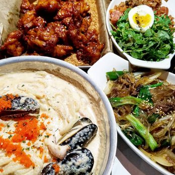 Take31 - Spicy Crispy Chicken ($23), Japchae ($17), Kimchi Jambalaya ($16), Seafood Udon ($21) - Korean Near Me - New York, New York
