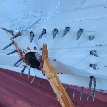 Rackley Roofing - Badly overdriven screws. rackley siliconed it on. - Roofing Near Me - Murfreesboro, Tennessee Rackley Roofing - Badly overdriven screws. rackley siliconed it on. - Roofing Near Me - Murfreesboro, Tennessee