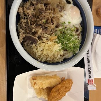 Marugame Udon - Beef Nikutama with Tamago, shrimp, and croquette tempura - Japanese Near Me - Costa Mesa, California Marugame Udon - Beef Nikutama with Tamago, shrimp, and croquette tempura - Japanese Near Me - Costa Mesa, California