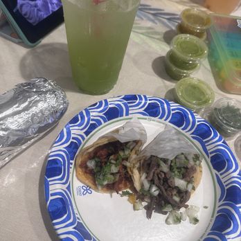 Coyote Taqueria - Cucumber Fresca, asada burrito (size of a newborn baby), asada taco, and pork taco. The salsa bar love love - Mexican Near Me - Menifee, California Coyote Taqueria - Cucumber Fresca, asada burrito (size of a newborn baby), asada taco, and pork taco. The salsa bar love love - Mexican Near Me - Menifee, California