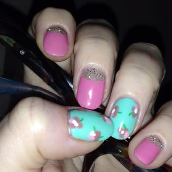 Forever Nails & Spa - Gel nails with flower design and glittery nail-moons by Annie. - Nail Salons Near Me - Costa Mesa, California Forever Nails & Spa - Gel nails with flower design and glittery nail-moons by Annie. - Nail Salons Near Me - Costa Mesa, California