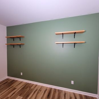 Cardinal State Home Improvements - Accent wall with custom shelving - Handyman Near Me Cardinal State Home Improvements - Accent wall with custom shelving - Handyman Near Me