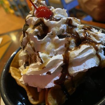 Ay! Jalisco - a waffle sundae with whipped cream and a cherry on top - Mexican Near Me - Clermont, Florida