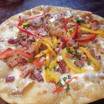 Slow Bar - Pizzetta: Sausage, Smoked Bacon, Caramelized Onion, Sweet Peppers - Lounges Near Me - Portland, Oregon Slow Bar - Pizzetta: Sausage, Smoked Bacon, Caramelized Onion, Sweet Peppers - Lounges Near Me - Portland, Oregon