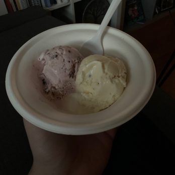 Moorenko's Ice Cream - Double Scoop Ice Cream with one scoop of Blackberry Chocolate Chip (left) and one scoop of Honey Lavender (right). Yum. - Ice Cream & Frozen Yogurt Near Me - Silver Spring, Maryland