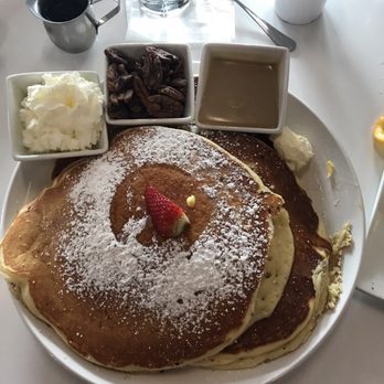 Four Friends Kitchen - Stack of pancakes with Burbon Pecan Praline. Delicious! - Southern Near Me - Denver, Colorado