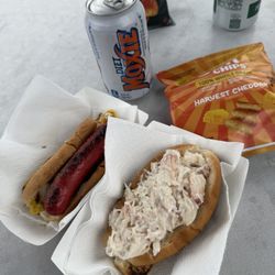 Hot dog combo and a crab roll