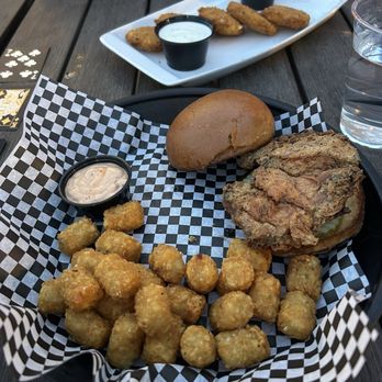 Will Call - crispy chicken sandwich (aioli on side) with tots - Bars Near Me - Denver, Colorado Will Call - crispy chicken sandwich (aioli on side) with tots - Bars Near Me - Denver, Colorado