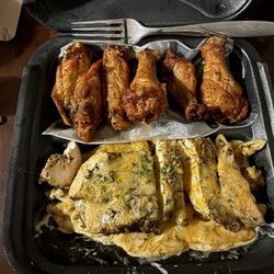 Hungry AF - Chicken Alfredo pasta and wings.