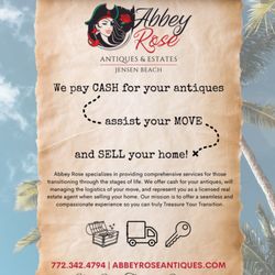 Abbey Rose Antiques - Abbey Rose antiques and estate flyer highlights the company's full support for seniors and families moving