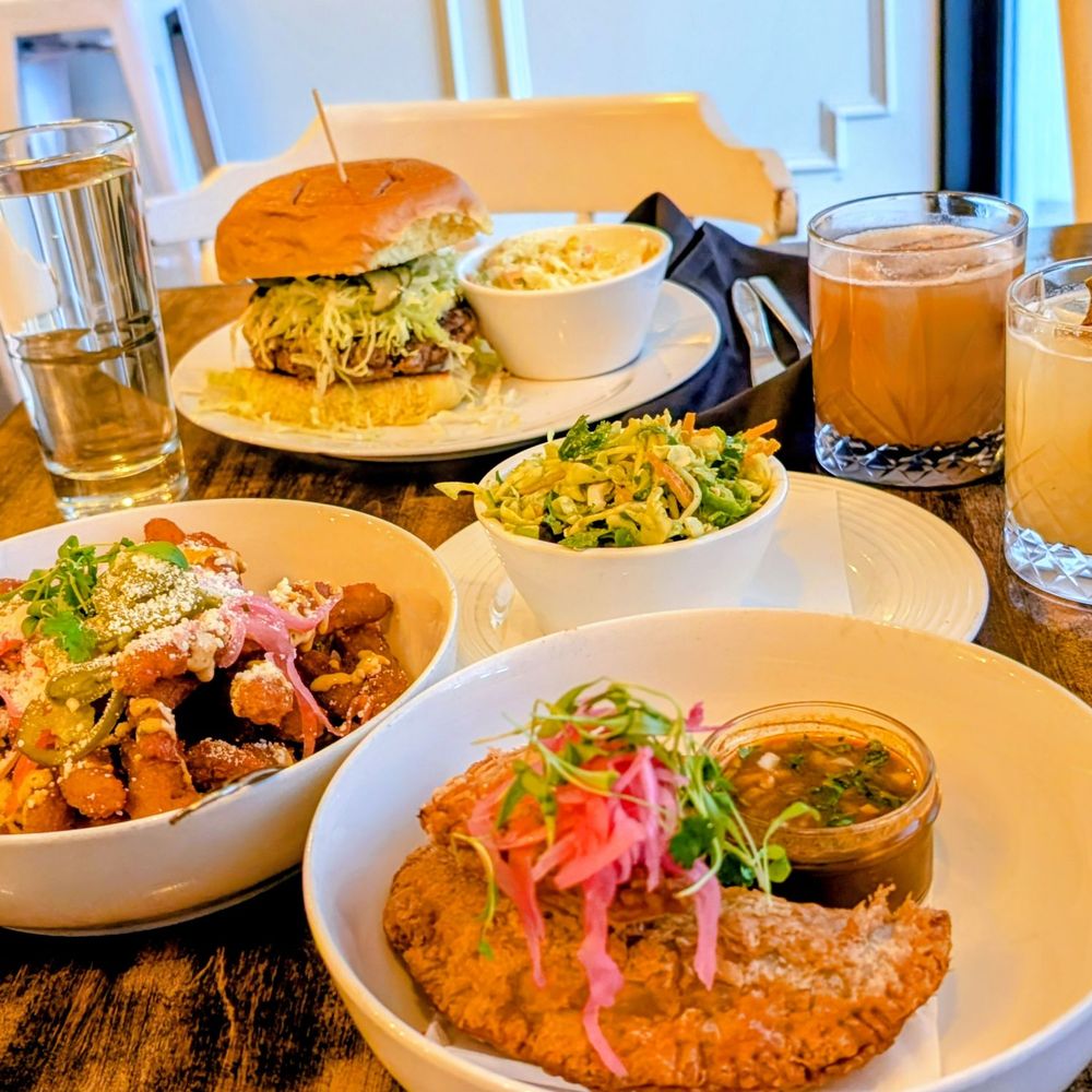 Hermanas Kitchen and Cocktails - Burger w/slaw, Loaded Mashed Potato Fries, Birria Empanadas & side of Shishito slaw w/2 margaritas ~ 2.4.26 - Cocktail Bars Near Me - Lindenhurst, New York Hermanas Kitchen and Cocktails - Burger w/slaw, Loaded Mashed Potato Fries, Birria Empanadas & side of Shishito slaw w/2 margaritas ~ 2.4.26 - Cocktail Bars Near Me - Lindenhurst, New York