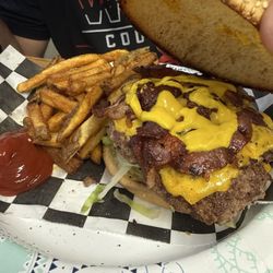 Bacon cheese burger and fresh cut fries