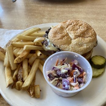 Woodsman Cafe - Mushroom and cheese hamburger with coleslaw and fries - Cafes Near Me - Remer, Minnesota Woodsman Cafe - Mushroom and cheese hamburger with coleslaw and fries - Cafes Near Me - Remer, Minnesota