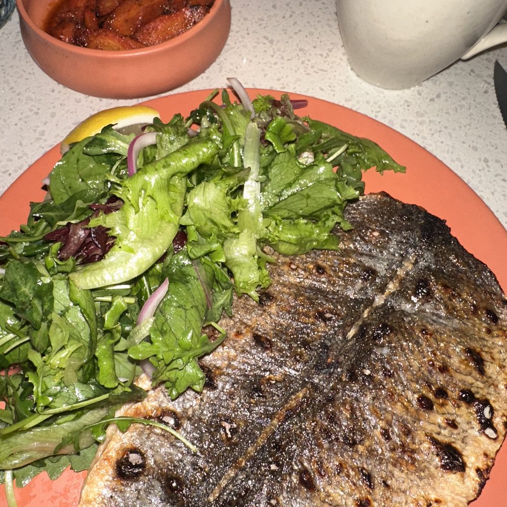 Lita - Robalinho na Brasa (branzino) with side salad and carrots. - Portuguese Near Me - Aberdeen Township, New Jersey Lita - Robalinho na Brasa (branzino) with side salad and carrots. - Portuguese Near Me - Aberdeen Township, New Jersey