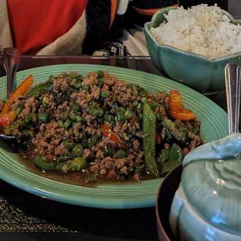 Bua Thai Restaurant - Pad Gra Prow with pork- so savory and rich! Would recommend. - Thai Near Me - Aurora, Colorado Bua Thai Restaurant - Pad Gra Prow with pork- so savory and rich! Would recommend. - Thai Near Me - Aurora, Colorado