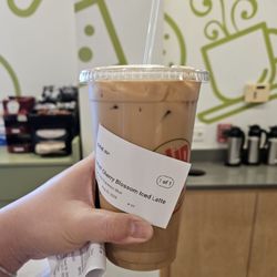 THB Bagelry & Deli - Cherry Blossom Iced Latte, extra espresso shot. Very nice cherry flavor.