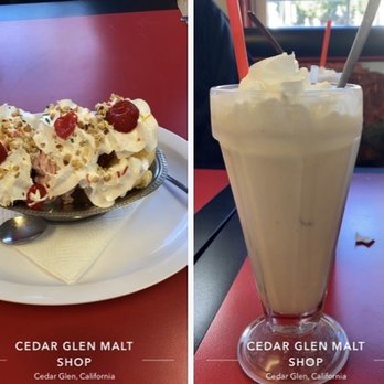 Cedar Glen Malt Shop - Banana Split and Vanilla Shake - American Near Me - Cedar Glen, California Cedar Glen Malt Shop - Banana Split and Vanilla Shake - American Near Me - Cedar Glen, California