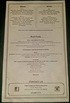 Menu photo 4 Cabbage Patch Saloon Grosse Pointe Park, MI