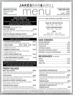 Menu photo 2 Jake's Bar & Grill Vancouver, WA Menu photo 2 Jake's Bar & Grill Vancouver, WA