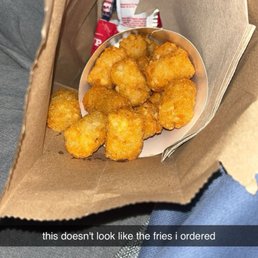 This shows the tater tots that i did not order. This shows the tater tots that i did not order.