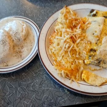 John's Place - Delicious mushroom omelet with hash browns and biscuits and gravy. - Burgers Near Me - Yucca Valley, California John's Place - Delicious mushroom omelet with hash browns and biscuits and gravy. - Burgers Near Me - Yucca Valley, California