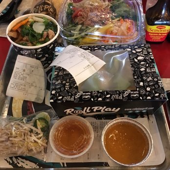 Roll Play - A feast for two! Honey tofu magnum rolls, a fully loaded bowl and a side of pho. - Vietnamese Near Me - Vienna, Virginia Roll Play - A feast for two! Honey tofu magnum rolls, a fully loaded bowl and a side of pho. - Vietnamese Near Me - Vienna, Virginia