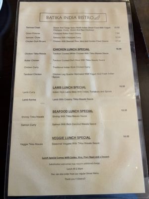 Menu photo 2 Batika India Bistro Novato, CA Menu photo 2 Batika India Bistro Novato, CA