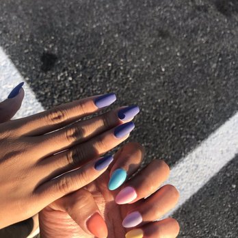 Abstract Nails  - matte acrylic purple gel nails and pastel rainbow acrylic gel nails - Nail Salons Near Me - Hyattsville, Maryland