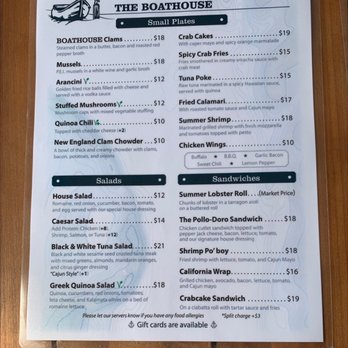 The Boathouse - Menu front - Seafood Near Me - Ossining, New York