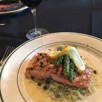 Hemmingway's Possum Kingdom - Salmon, asparagus, and rice! - New American Near Me - Graford, Texas
