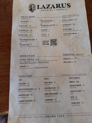 Menu photo 5 Lazarus Brewing Austin, TX