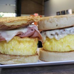 Food Trucks &  Eatery - French toast slider w/ ham and cheese Pancake slider w/ sausage and cheese