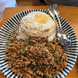 Chicken kaprao on tray Chicken kaprao on tray