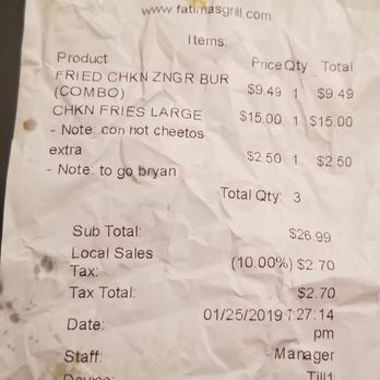 Fatima's Grill - Rip off $17.50 total for the hot cheetos chicken fries and they sucked - Mediterranean Near Me - Downey, California Fatima's Grill - Rip off $17.50 total for the hot cheetos chicken fries and they sucked - Mediterranean Near Me - Downey, California