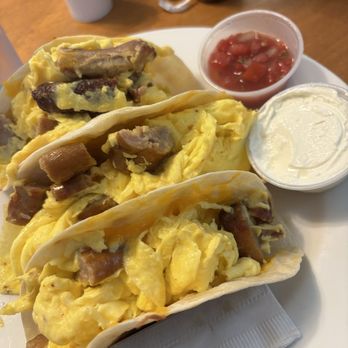 Mangrove Mike's - Breakfast tacos with eggs, sausage and cheese.  Very filling - Breakfast & Brunch Near Me - Islamorada, Florida