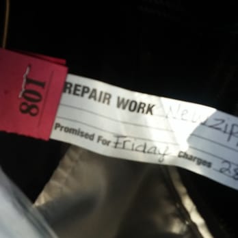 Gene's Drive-In Cleaners - Repair Work Tag stating: New Zipper, but this place added 5 holes to my coat. - Sewing & Alterations Near Me - Blue Island, Illinois Gene's Drive-In Cleaners - Repair Work Tag stating: New Zipper, but this place added 5 holes to my coat. - Sewing & Alterations Near Me - Blue Island, Illinois