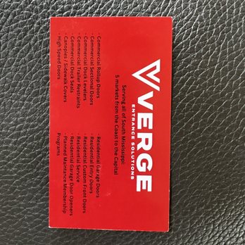 Verge Entrance Solutions - Business card with information explaining what services the company provides. - Garage Door Services Near Me - Hattiesburg, Mississippi Verge Entrance Solutions - Business card with information explaining what services the company provides. - Garage Door Services Near Me - Hattiesburg, Mississippi