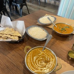 MUGALAI CHICKEN CURRY, GRAND INDIA SPECIAL MANGO LAMB CURRY, GARLIC NAAN