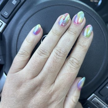 PS Nails & Spa - Rainbow chrome nails with gems - Nail Salons Near Me - Boston, Massachusetts