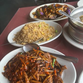 Auntie Chang's Dumpling House - Beef in Garlic Sauce, Small Fried Rice, Chicken with Eggplant with Sliced Chicken - Chinese Near Me - Houston, Texas Auntie Chang's Dumpling House - Beef in Garlic Sauce, Small Fried Rice, Chicken with Eggplant with Sliced Chicken - Chinese Near Me - Houston, Texas