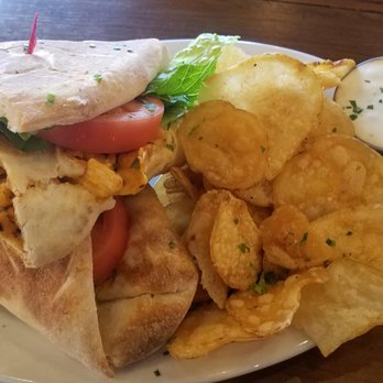 Slackwater - Buffalo Chicken Sand (no red onions, please) served with kettle chips & blue cheese for dunking - Pizza Near Me - Sandy, Utah Slackwater - Buffalo Chicken Sand (no red onions, please) served with kettle chips & blue cheese for dunking - Pizza Near Me - Sandy, Utah