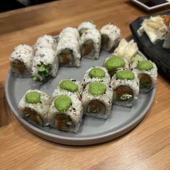Yuki Yama Sushi - Top: Spicy Tuna*  Bottom: Green Hornet* - Sushi Bars Near Me - Park City, Utah