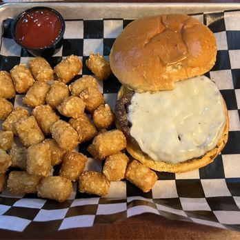 Mayworth's Public House - Provolone cheeseburger with tater tots - American Near Me - Cramerton, North Carolina Mayworth's Public House - Provolone cheeseburger with tater tots - American Near Me - Cramerton, North Carolina