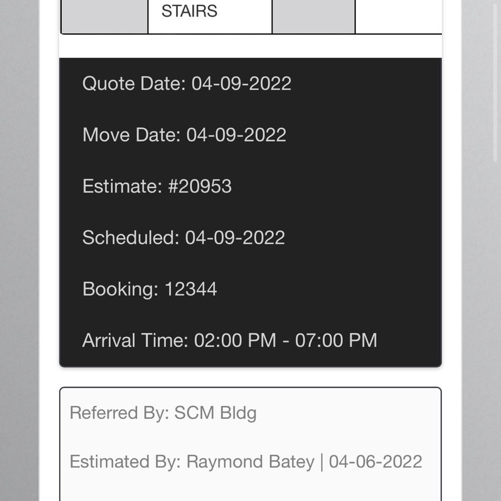 Email confirmation from Square Cow Movers that states clearly that the arrival time is 2pm-7pm